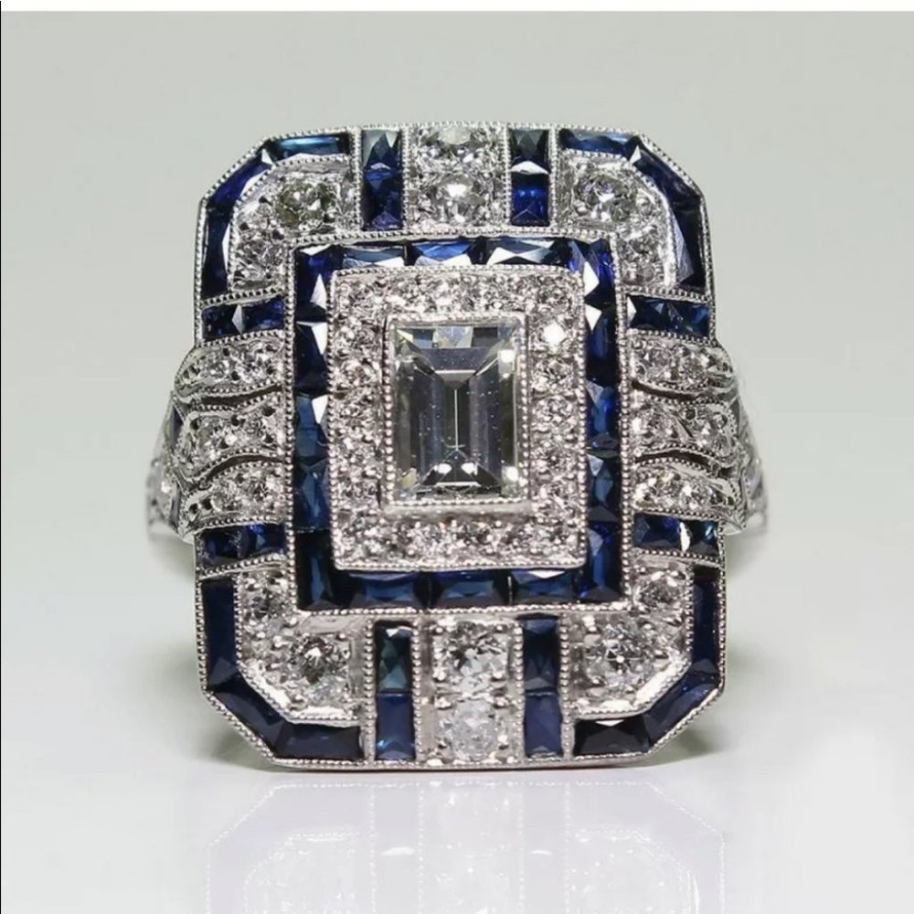 925 Silver Women Emerald Cut White Sapphire Ring - Picture 5 of 6